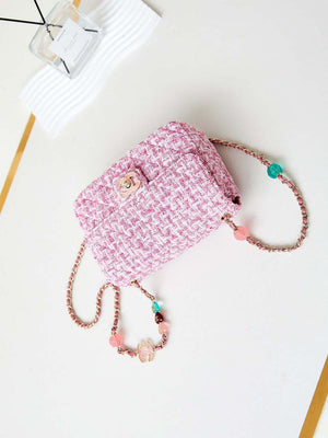 Chanel AS3783 Small Flap Bag 23P Tweed Gold-Tone Metal 18.5 cm Pink - Default Title - View 6