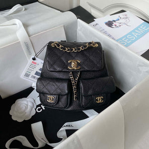 Chanel AS3787 Small Backpack Grained Shiny Calfskin & Gold-Tone Metal Black - Default Title - View 1