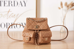 Chanel AS3787 Small Backpack Grained Shiny Calfskin & Gold-Tone Metal Brown - Default Title - View 1