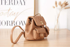 Chanel AS3787 Small Backpack Grained Shiny Calfskin & Gold-Tone Metal Brown - Default Title - View 3