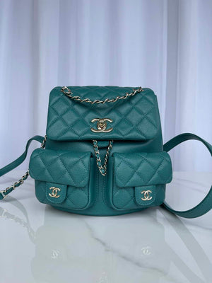 Chanel AS3787 Small Backpack Grained Shiny Calfskin & Gold-Tone Metal Green - Default Title - View 1