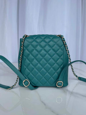 Chanel AS3787 Small Backpack Grained Shiny Calfskin & Gold-Tone Metal Green - Default Title - View 3