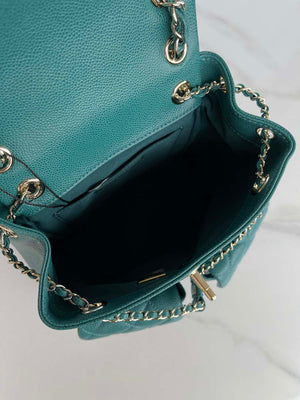 Chanel AS3787 Small Backpack Grained Shiny Calfskin & Gold-Tone Metal Green - Default Title - View 7