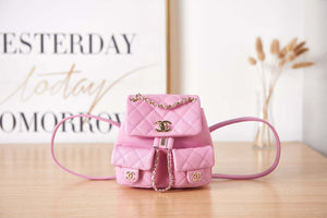 Chanel AS3787 Small Backpack Grained Shiny Calfskin & Gold-Tone Metal Pink - Default Title - View 1