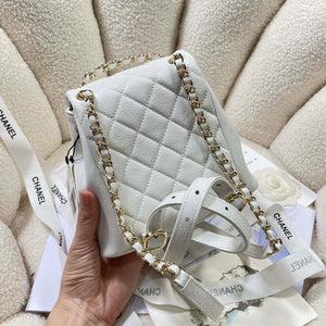 Chanel AS3787 Small Backpack Grained Shiny Calfskin & Gold-Tone Metal White - Default Title - View 3