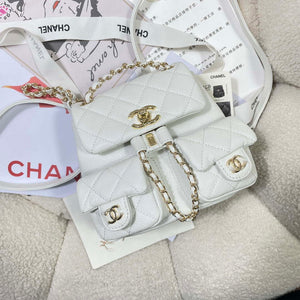 Chanel AS3787 Small Backpack Grained Shiny Calfskin & Gold-Tone Metal White - Default Title - View 4
