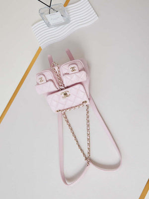 Chanel AS3787 Small Backpack Grained Shiny Calfskin & Gold-Tone Metal Light Pink - Default Title - View 7