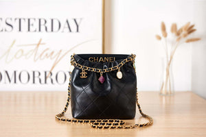 Chanel AS3793 Small Bucket Bag Lambskin Resin & Gold-Tone Metal Black - Default Title - View 1