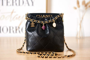 Chanel AS3793 Small Bucket Bag Lambskin Resin & Gold-Tone Metal Black - Default Title - View 4