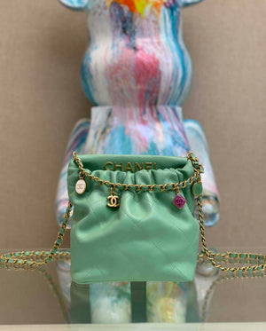 Chanel AS3793 Small Bucket Bag Lambskin Resin & Gold-Tone Metal Light Green - Default Title - View 1