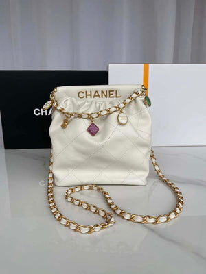 Chanel AS3793 Small Bucket Bag Lambskin Resin & Gold-Tone Metal White - Default Title - View 1