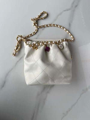 Chanel AS3793 Small Bucket Bag Lambskin Resin & Gold-Tone Metal White - Default Title - View 9