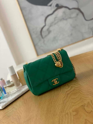 Chanel AS3829 Mini Flap Chain Bag Green Calfskin Gold - Default Title - View 1