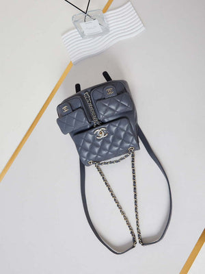 Chanel AS3860 Backpack Grained Shiny Calfskin Gold Gray - Default Title - View 7
