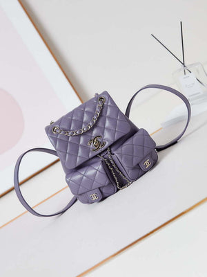 Chanel AS3860 Backpack Grained Shiny Calfskin Gold Light Purple - Default Title - View 1