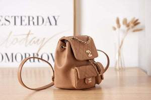 Chanel AS3860 Backpack Grained Shiny Calfskin & Gold-Tone Metal Brown - Default Title - View 3