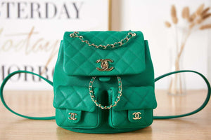 Chanel AS3860 Backpack Grained Shiny Calfskin & Gold-Tone Metal Green - Default Title - View 1