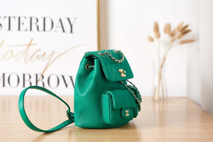 Chanel AS3860 Backpack Grained Shiny Calfskin & Gold-Tone Metal Green - Default Title - View 3