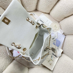 Chanel AS3860 Backpack Grained Shiny Calfskin & Gold-Tone Metal White - Default Title - View 7