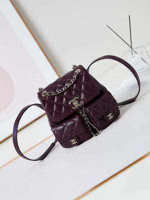 Chanel AS3860 Backpack Grained Shiny Calfskin Gold Wine Red - Default Title - View 1