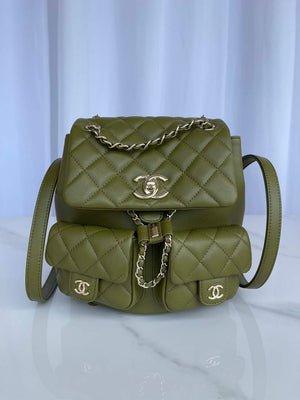 Chanel AS3860 Backpack Shiny Lambskin Gold Dark Green - Default Title - View 1