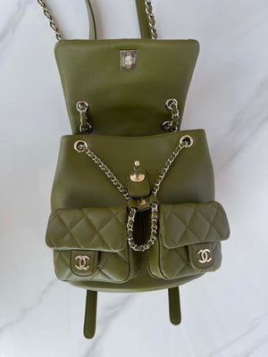 Chanel AS3860 Backpack Shiny Lambskin Gold Dark Green - Default Title - View 7