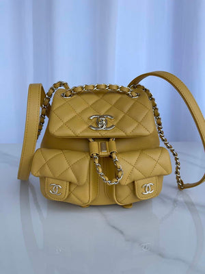 Chanel AS3860 Backpack Shiny Lambskin Gold Yellow - Default Title - View 1