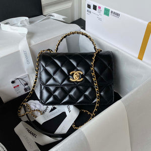 Chanel AS3886 Mini Flap Bag With Top Handle Shiny Calfskin Black Gold - Default Title - View 1