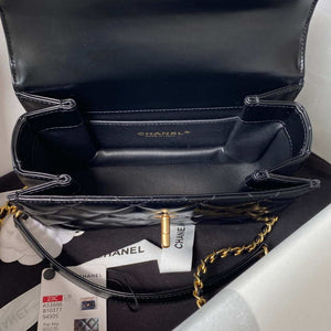 Chanel AS3886 Mini Flap Bag With Top Handle Shiny Calfskin Black Gold - Default Title - View 7