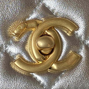 Chanel AS3886 Mini Flap Bag With Top Handle Shiny Silver Calfskin Gold - Default Title - View 3