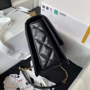 Chanel AS3908 CC Small Flap Bag With Top Handle Shiny Calfskin Black Gold - Default Title - View 6