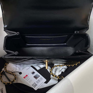 Chanel AS3908 CC Small Flap Bag With Top Handle Shiny Calfskin Black Gold - Default Title - View 7