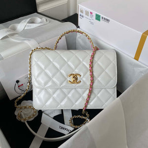 Chanel AS3908 CC Small Flap Bag With Top Handle Shiny Calfskin White Gold - Default Title - View 1