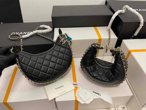 Chanel AS3917 Small Hobo Bag Lambskin & Shiny Light Gold Metal Black - Default Title - View 1