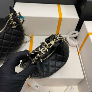 Chanel AS3917 Small Hobo Bag Lambskin & Shiny Light Gold Metal Black - Default Title - View 2