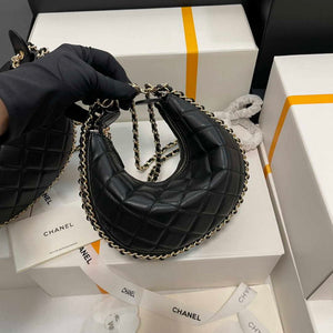 Chanel AS3917 Small Hobo Bag Lambskin & Shiny Light Gold Metal Black - Default Title - View 3