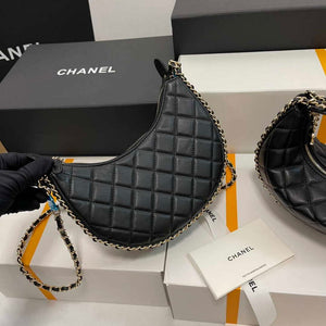Chanel AS3917 Small Hobo Bag Lambskin & Shiny Light Gold Metal Black - Default Title - View 8