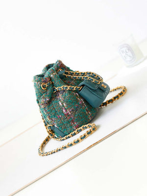 Chanel AS3947 Small Backpack Wool Tweed, Lambski & Gold-Tone Metal Green - Default Title - View 1