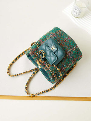 Chanel AS3947 Small Backpack Wool Tweed, Lambski & Gold-Tone Metal Green - Default Title - View 8
