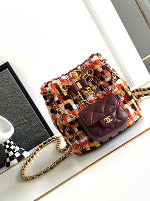 Chanel AS3947 Small Backpack Wool Tweed, Lambski & Gold-Tone Metal Orange - Default Title - View 1
