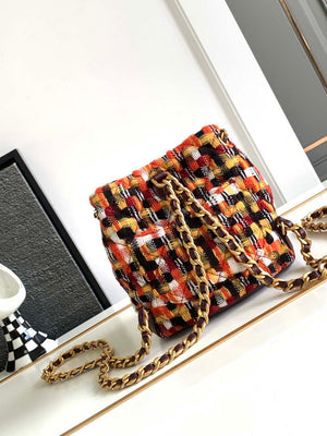 Chanel AS3947 Small Backpack Wool Tweed, Lambski & Gold-Tone Metal Orange - Default Title - View 3