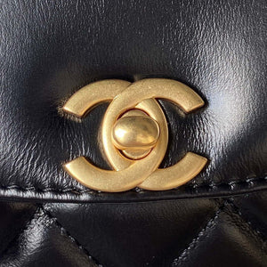 Chanel AS3970 Flap Bag with top handle Lambskin gold tone metal Black - Default Title - View 3