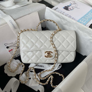 Chanel AS4141 Camellia Embossed With top Handle Bag White - Default Title - View 1