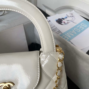 Chanel AS3970 Flap Bag with top handle Lambskin gold tone metal White - Default Title - View 5