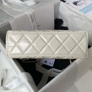 Chanel AS3970 Flap Bag with top handle Lambskin gold tone metal White - Default Title - View 6
