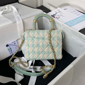 Chanel AS3973 Small Vanity Case Tweed Lambskin & Gold Metal Green & White - Default Title - View 2
