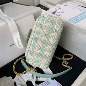 Chanel AS3973 Small Vanity Case Tweed Lambskin & Gold Metal Green & White - Default Title - View 5