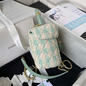 Chanel AS3973 Small Vanity Case Tweed Lambskin & Gold Metal Green & White - Default Title - View 9