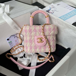 Chanel AS3973 Small Vanity Case Tweed Lambskin & Gold Metal Pink & Ecru - Default Title - View 1