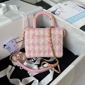 Chanel AS3973 Small Vanity Case Tweed Lambskin & Gold Metal Pink & Ecru - Default Title - View 2